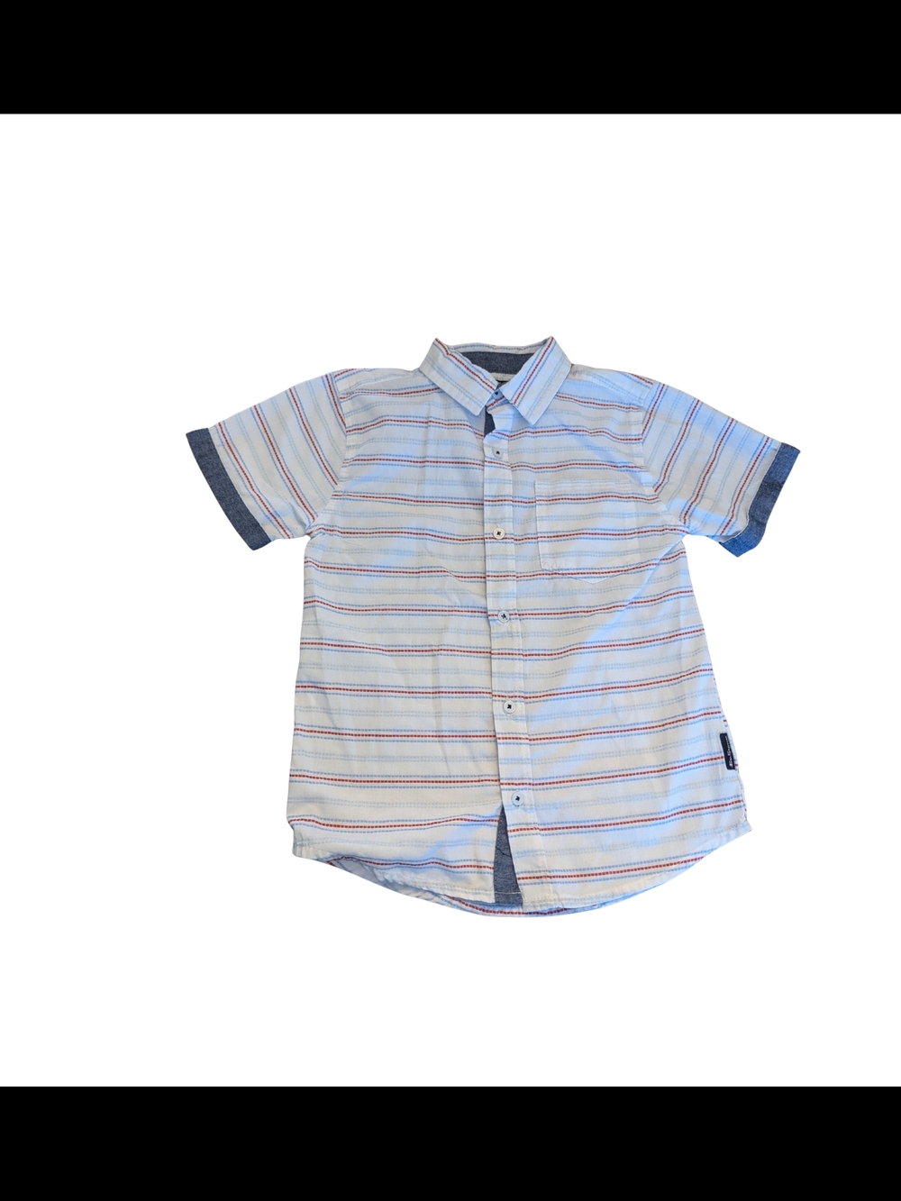 EUC Ben Sherman Boys 6 Small Short Sleeve Striped Button Up Shirt Red White Blue